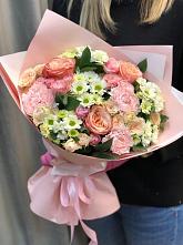 Букет нежные объятья в Домбае Букет цветов из: Гвоздики, Розы и Хризантемы в Домбае